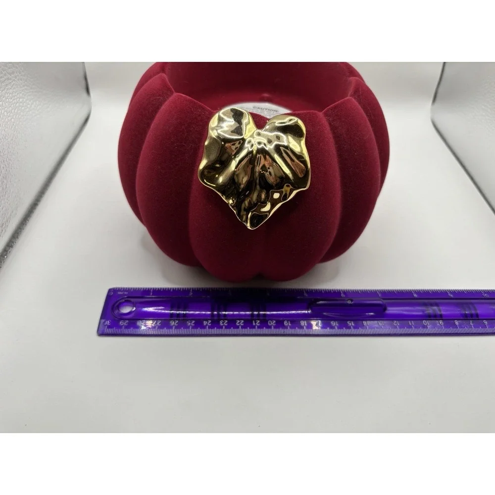 Set Of 2 Bath & Body Works 3 Wick Candle Holder Flocked Pumpkin w/gold leaf